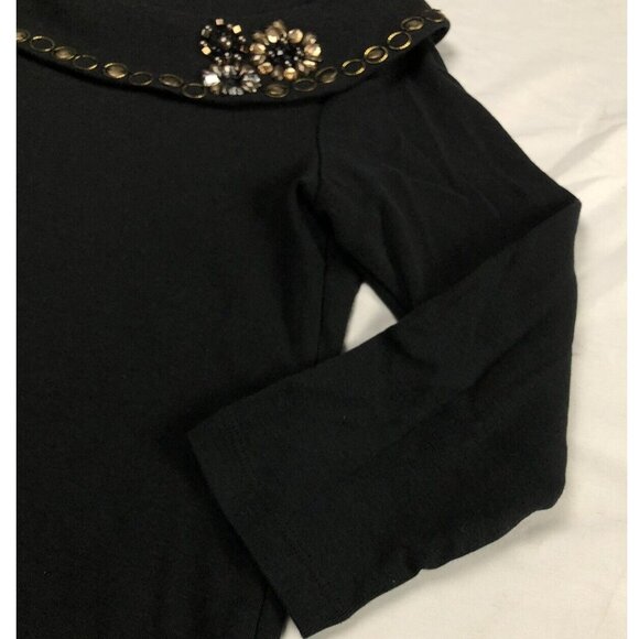 Rafaella Women's Black 3/4 Sleeve Rhinestone Studded Shirt Size Small Stretch - Picture 2 of 7